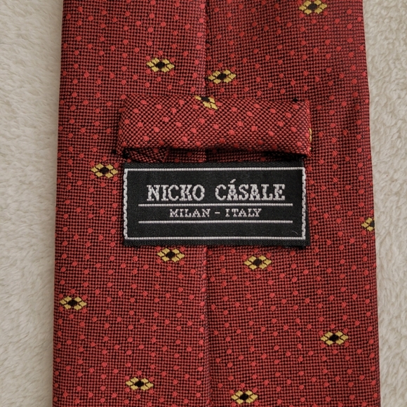 Made in Italy Jacquard Polyester Tie EUC Brick Red & Gold - Picture 7 of 9